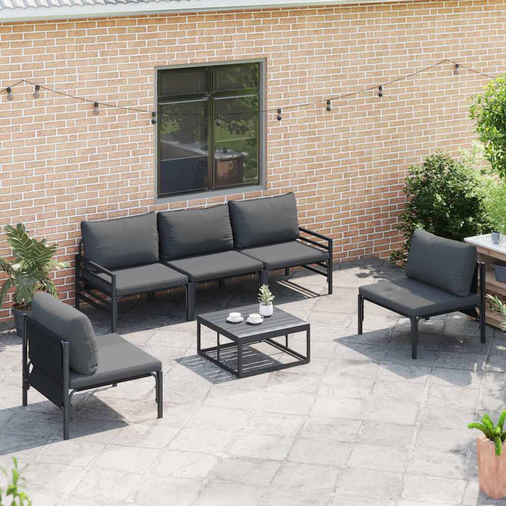 vidaXL Gartensofa-set mit Kissen 5 pcs Schwarz Stahl