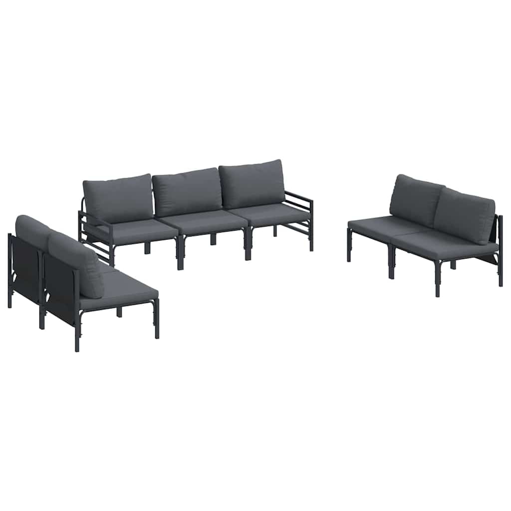 vidaXL Gartensofa-set mit Kissen 7 pcs Schwarz Stahl