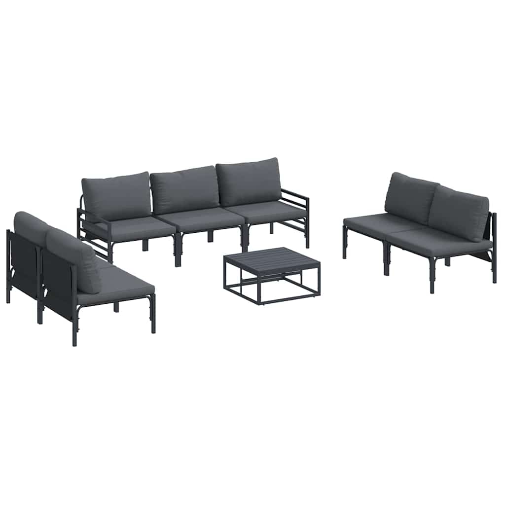vidaXL Gartensofa-set mit Kissen 8 pcs Schwarz Stahl