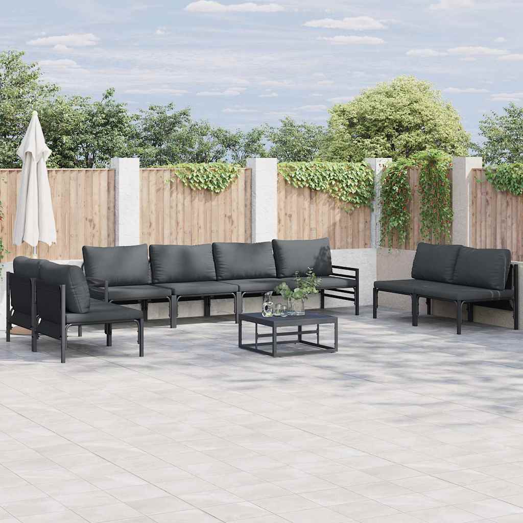 vidaXL Gartensofa-set mit Kissen 8 pcs Schwarz Stahl