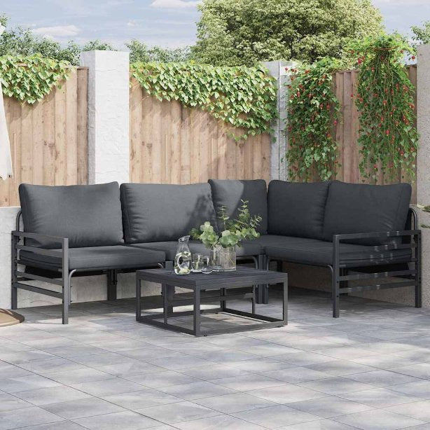vidaXL Garten-Sofa-Set mit Kissen 4 pcs Anthrazit Stahl