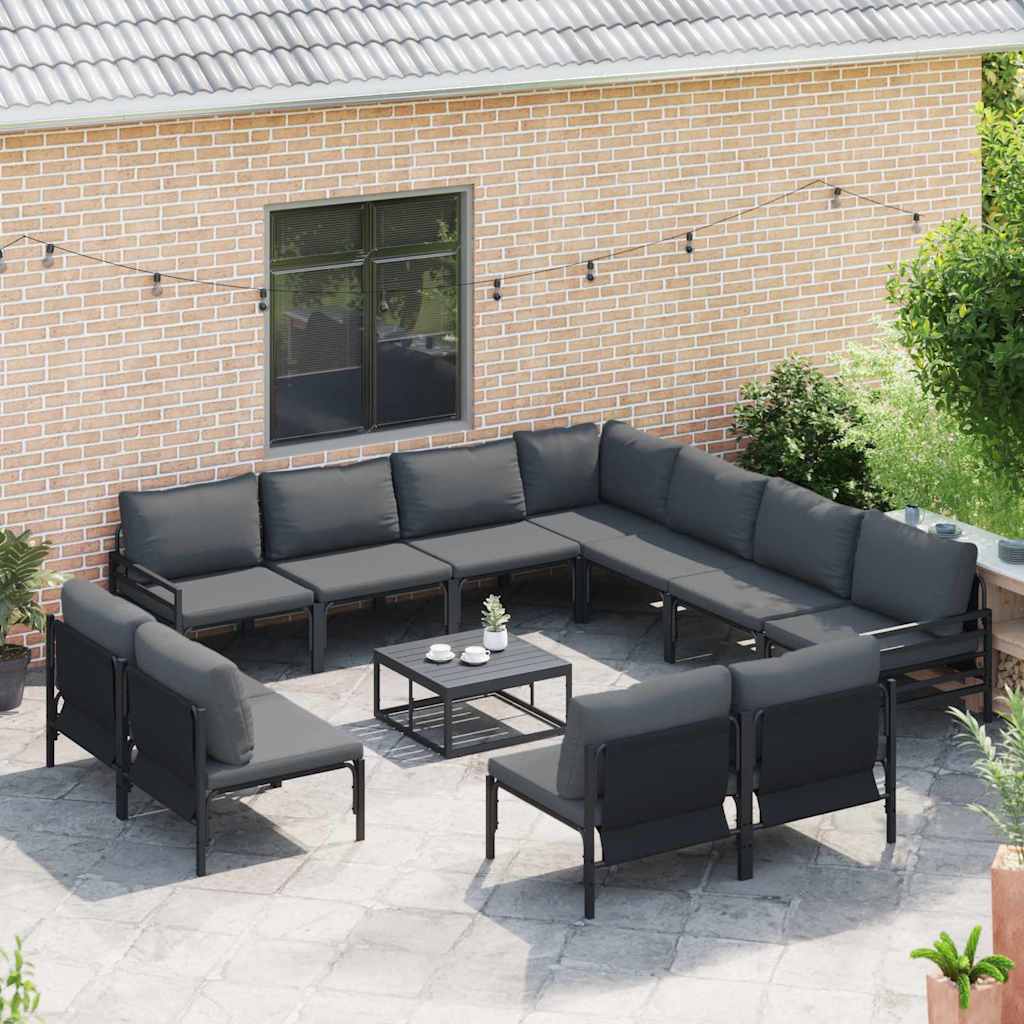 vidaXL Gartensofa-set mit Kissen 11 pcs Schwarz Stahl