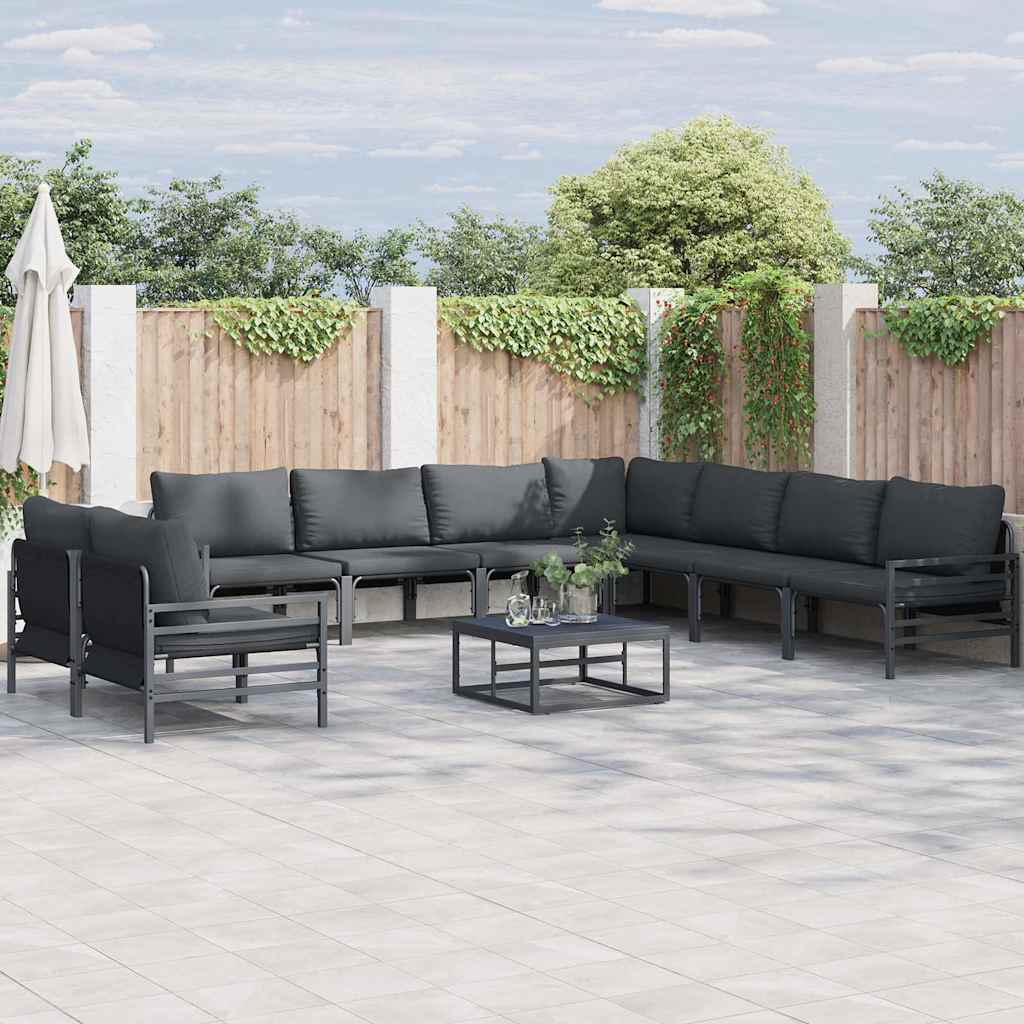 vidaXL Gartensofa-set mit Kissen 9 pcs Schwarz Stahl