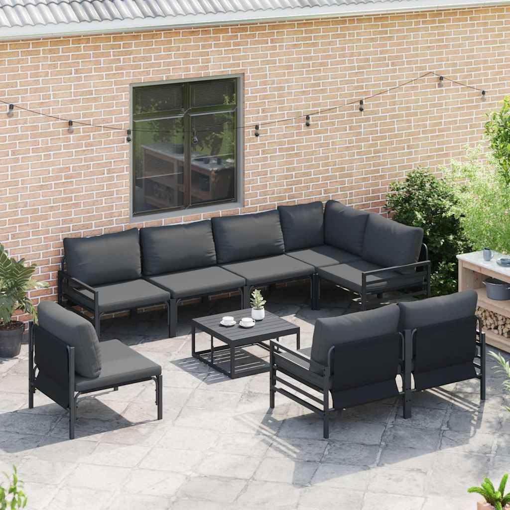 vidaXL Gartensofa-set mit Kissen 8 pcs Schwarz Stahl