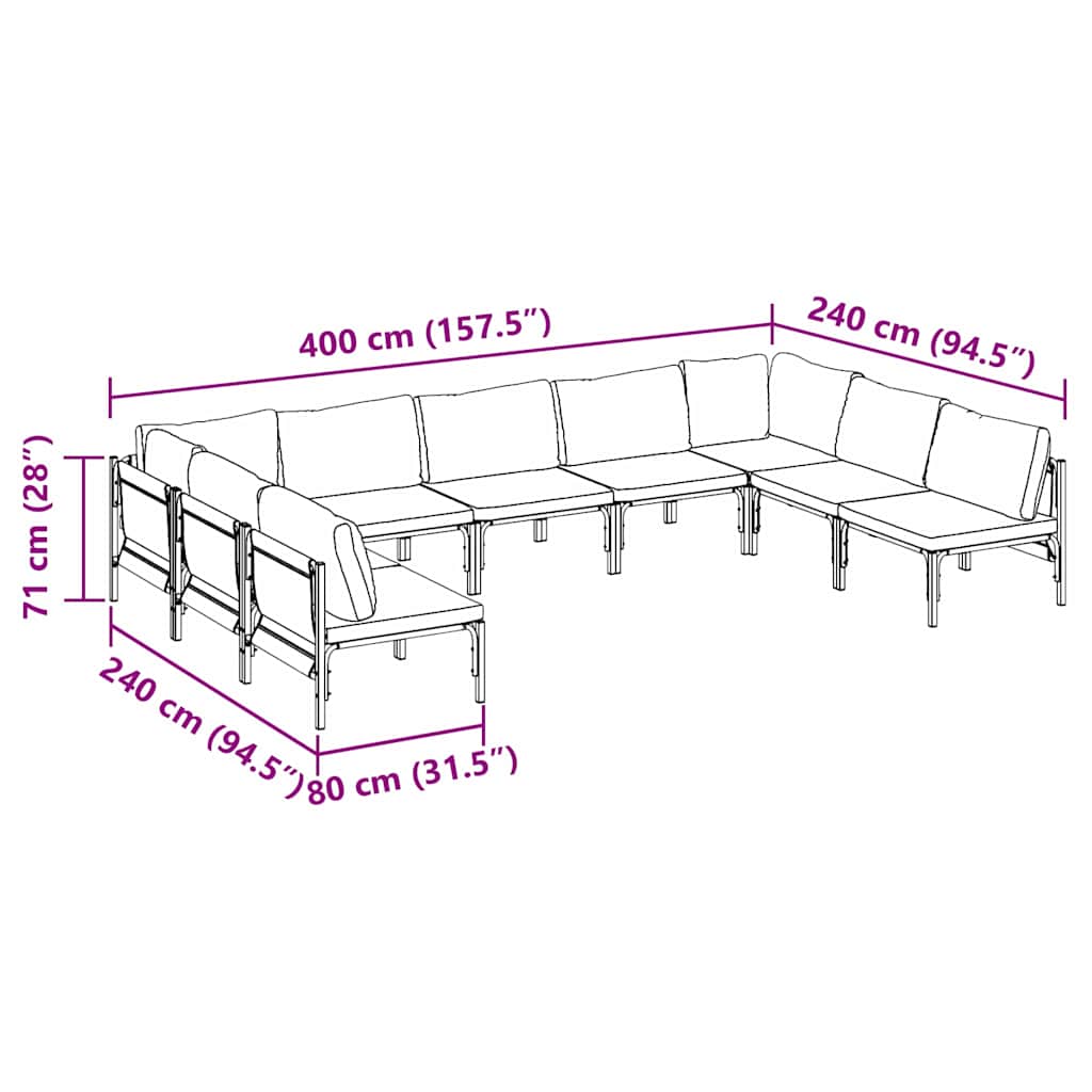 vidaXL Gartensofa-set mit Kissen 9 pcs Schwarz Stahl