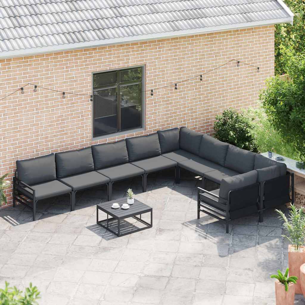 vidaXL Gartensofa-set mit Kissen 9 pcs Schwarz Stahl