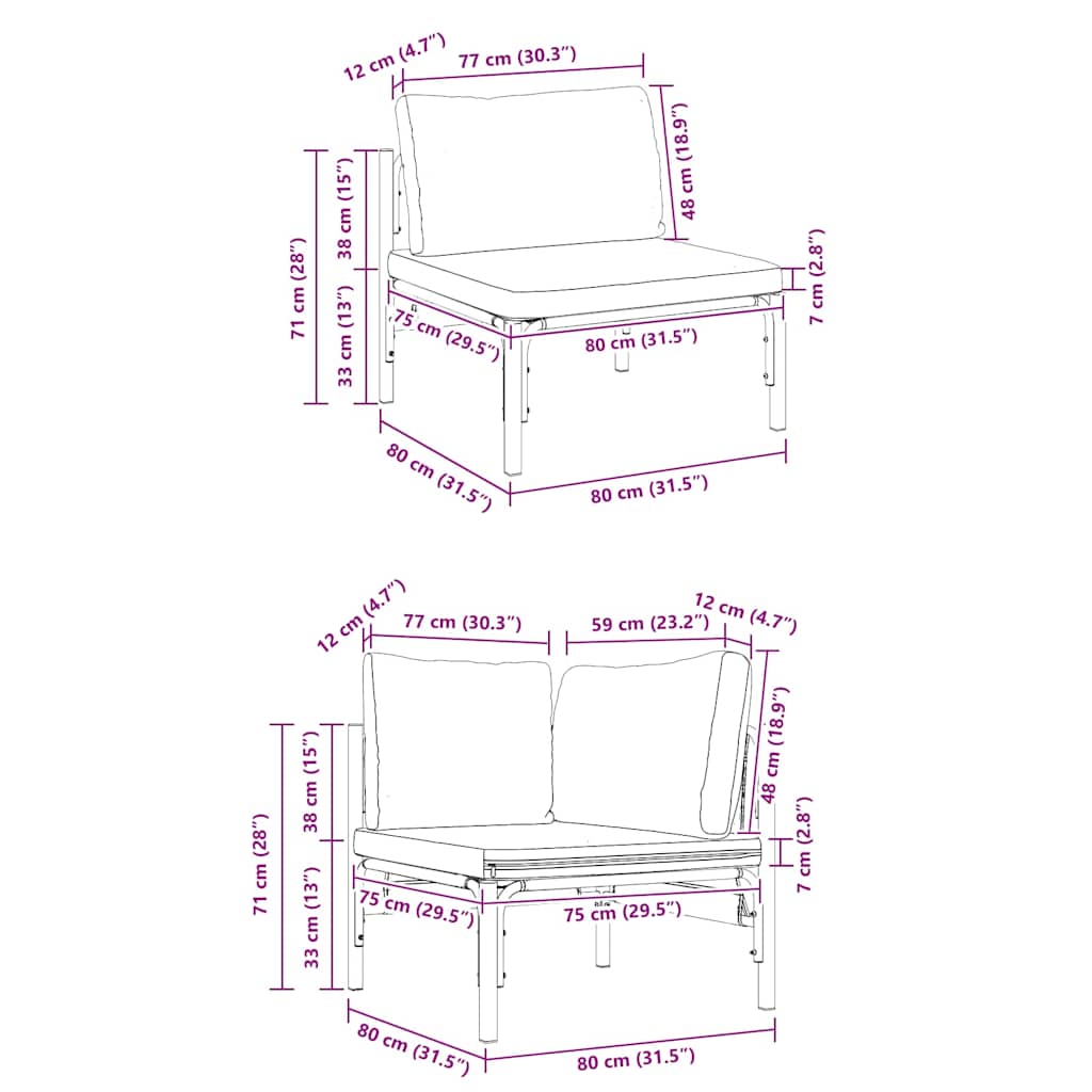 vidaXL Gartensofa-set mit Kissen 11 pcs Schwarz Stahl
