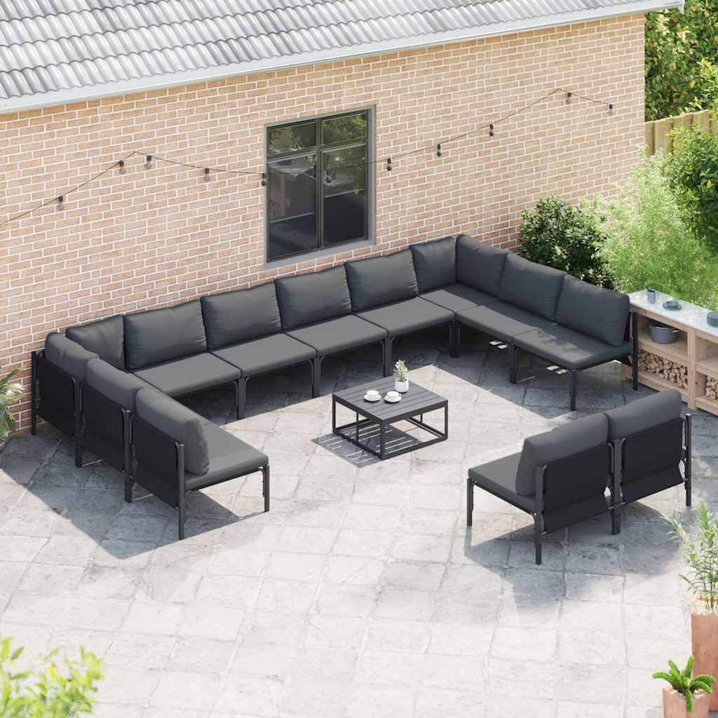 vidaXL Gartensofa-set mit Kissen 12 pcs Schwarz Stahl
