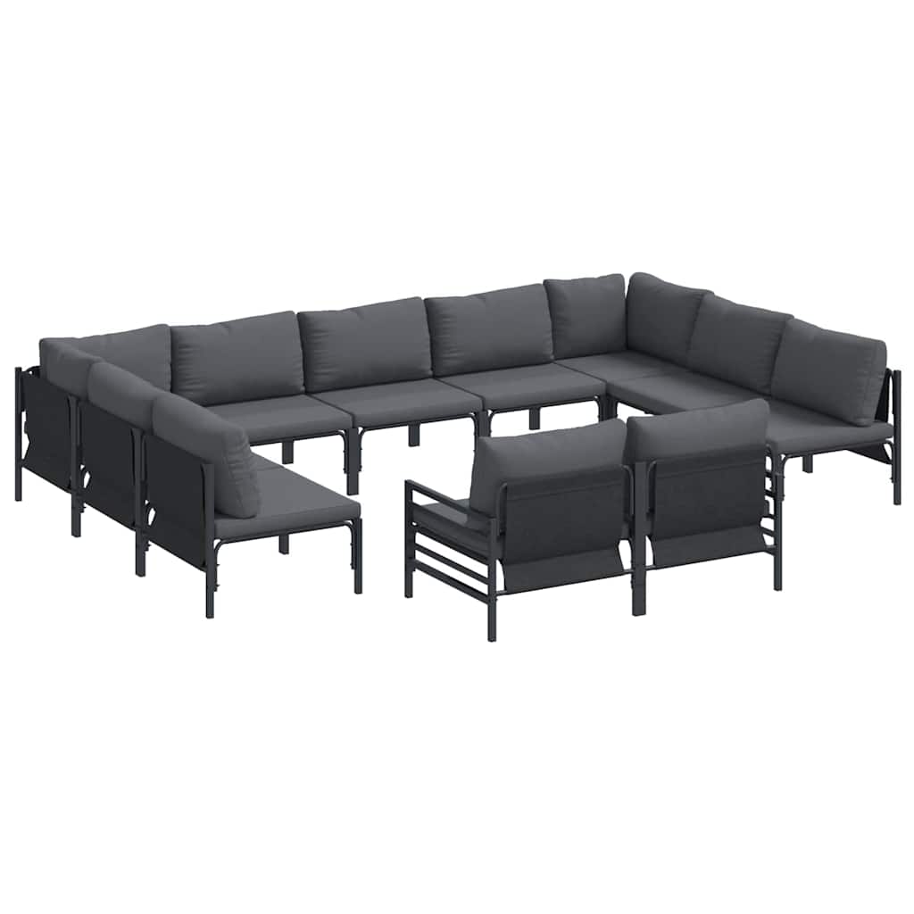 vidaXL Gartensofa-set mit Kissen 11 pcs Schwarz Stahl