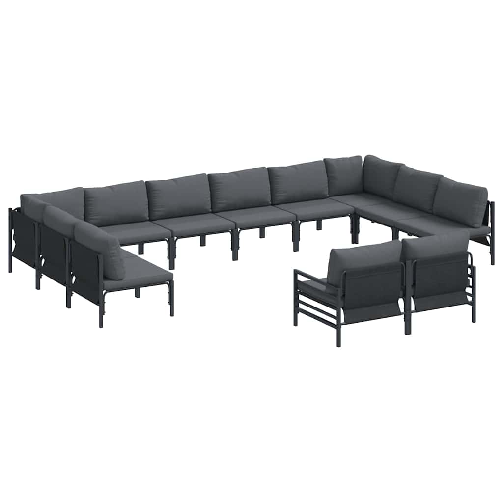 vidaXL Gartensofa-set mit Kissen 12 pcs Schwarz Stahl