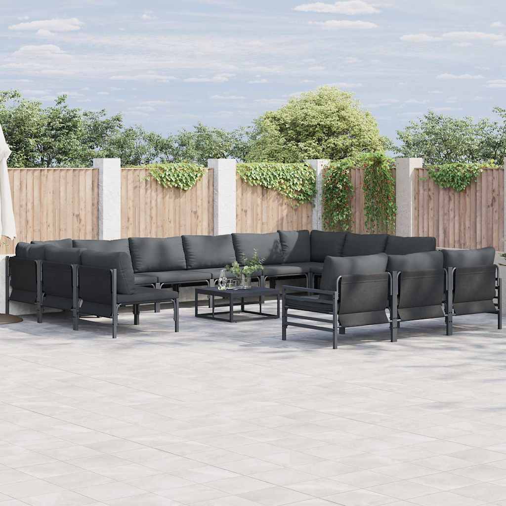 vidaXL Gartensofa-set mit Kissen 13 pcs Schwarz Stahl