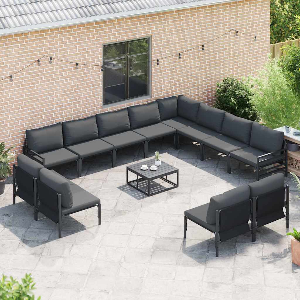 vidaXL Gartensofa-set mit Kissen 12 pcs Schwarz Stahl