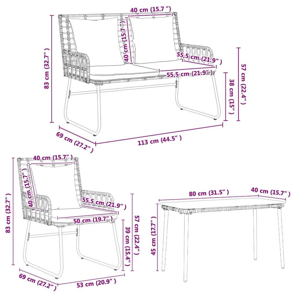 vidaXL Gartenmöbel Set 4 pcs Schwarz und Anthrazit Poly-Rattan
