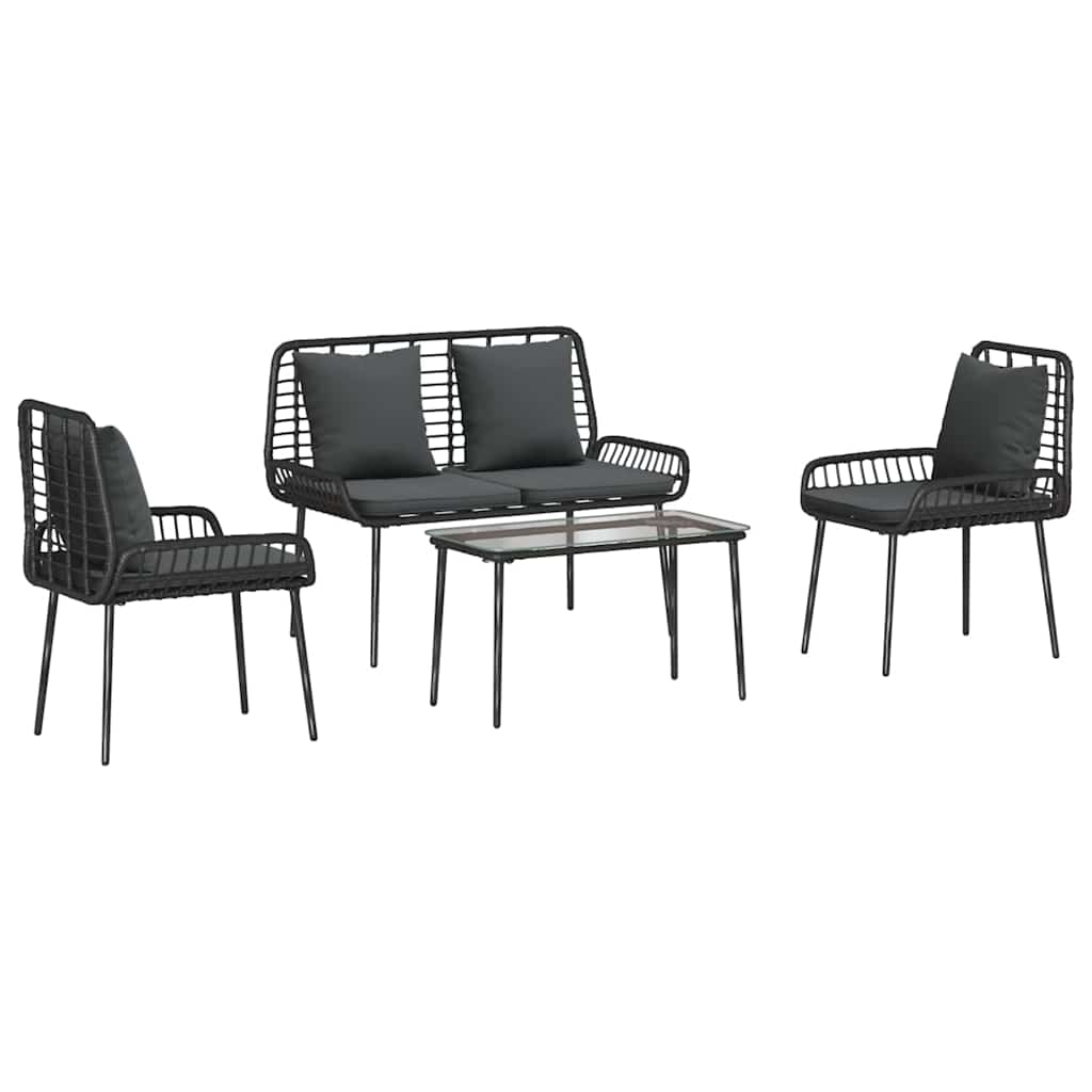 vidaXL Gartenmöbel Set mit Kissen 4 pcs Schwarz und Creme Poly-Rattan