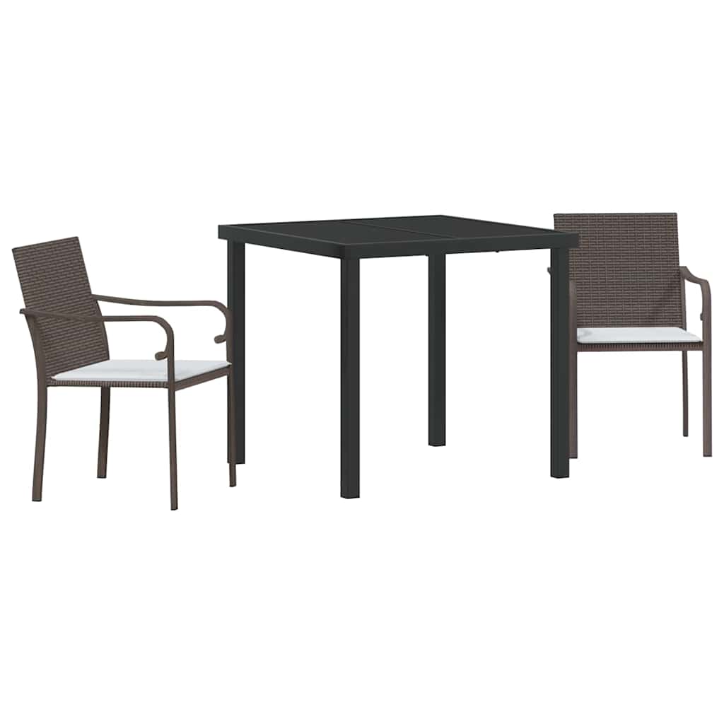 vidaXL Garten Essgruppe 3 pcs Braun und Schwarz PE-Rattan