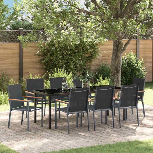 vidaXL Garten Essgruppe 3 pcs Schwarz Pulverbeschichteter Stahl
