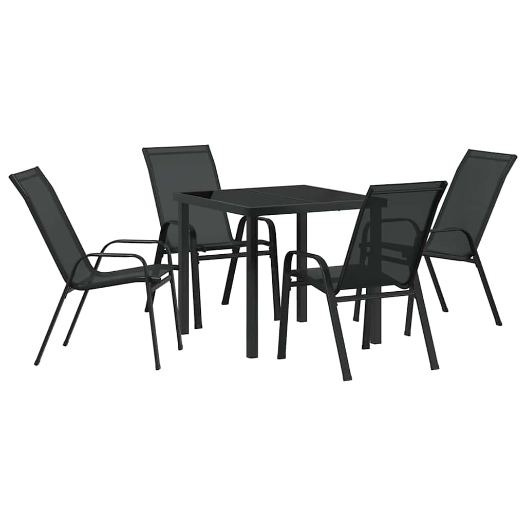 vidaXL Garten Essgruppe 5 pcs Schwarz Pulverbeschichteter Stahl