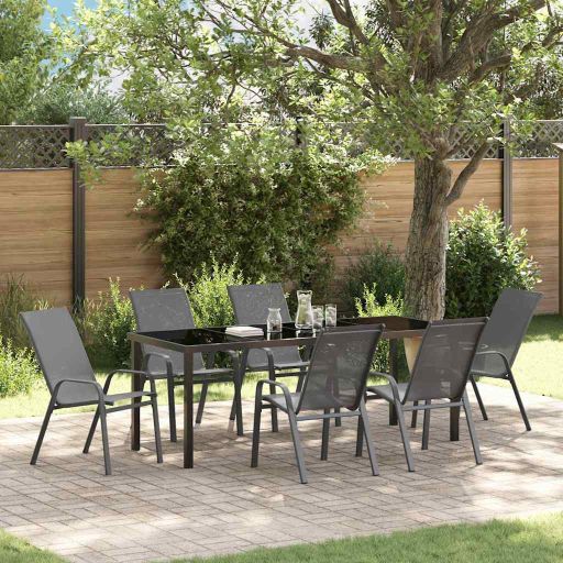 vidaXL Garten Essgruppe 5 pcs Schwarz Pulverbeschichteter Stahl