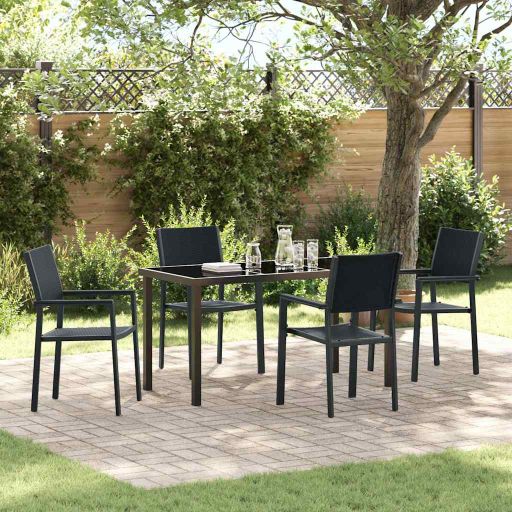 vidaXL Garten Essgruppe 3 pcs Schwarz Pulverbeschichteter Stahl