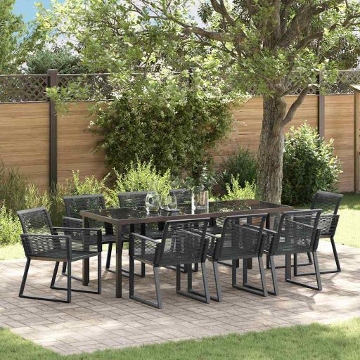 vidaXL Garten Essgruppe 3 pcs Schwarz Pulverbeschichteter Stahl