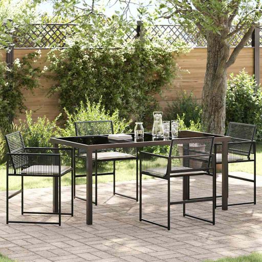 vidaXL Garten Essgruppe 5 pcs Schwarz Pulverbeschichteter Stahl