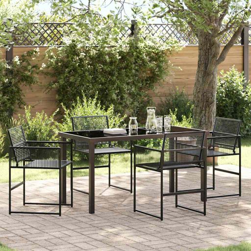 vidaXL Garten Essgruppe 5 pcs Schwarz Pulverbeschichteter Stahl