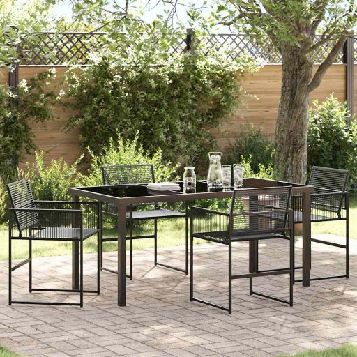 vidaXL Garten Essgruppe 5 pcs Schwarz Pulverbeschichteter Stahl