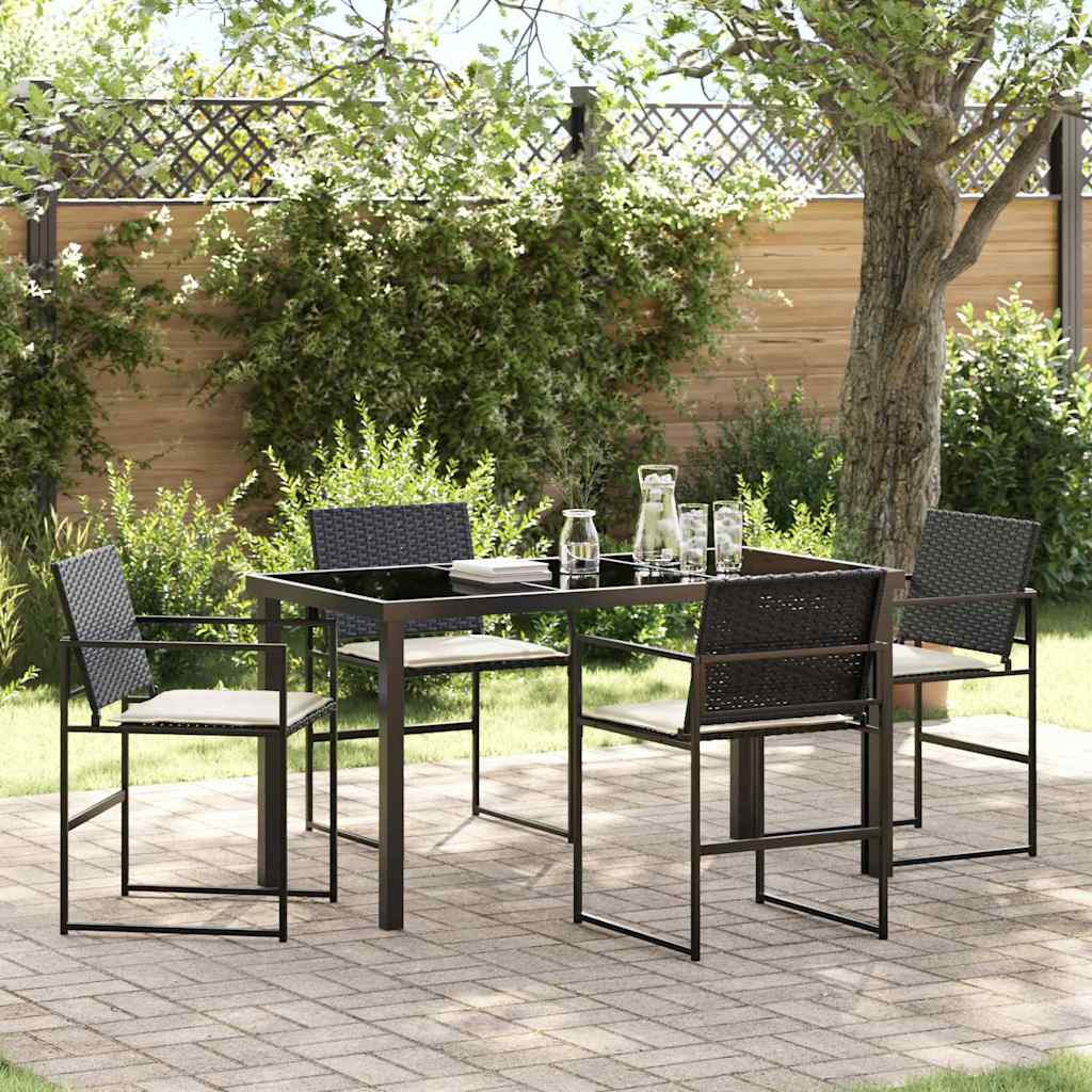 vidaXL Garten Essgruppe 5 pcs Schwarz Pulverbeschichteter Stahl