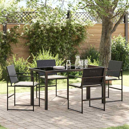 vidaXL Garten Essgruppe 5 pcs Schwarz Pulverbeschichteter Stahl
