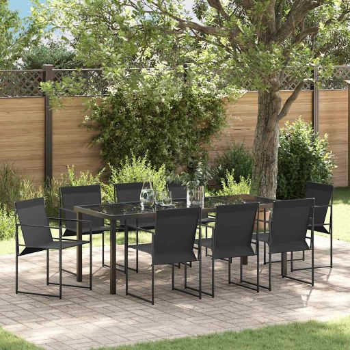 vidaXL Garten Essgruppe 5 pcs Schwarz Pulverbeschichteter Stahl