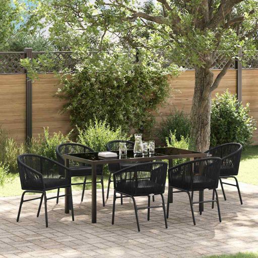 vidaXL Garten Essgruppe 3 pcs Schwarz Pulverbeschichteter Stahl