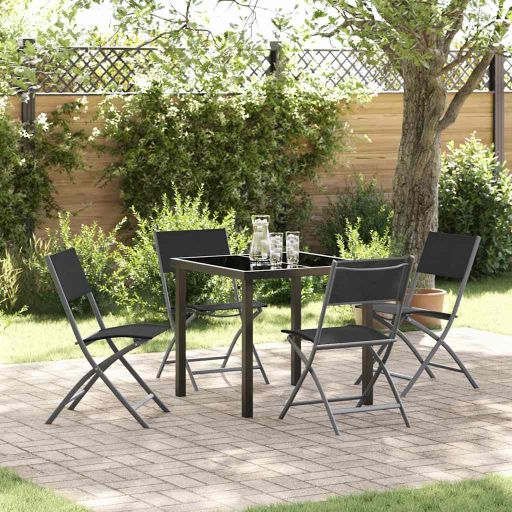 vidaXL Garten Essgruppe 3 pcs Schwarz Pulverbeschichteter Stahl