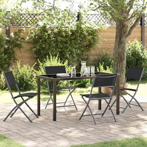 vidaXL Garten Essgruppe 3 pcs Schwarz Pulverbeschichteter Stahl