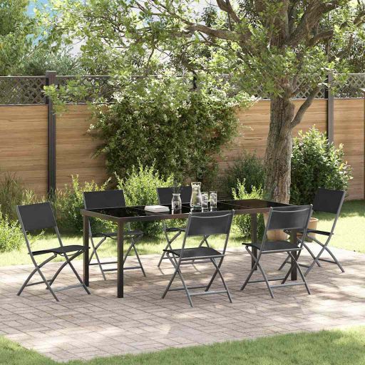 vidaXL Garten Essgruppe 3 pcs Schwarz Pulverbeschichteter Stahl