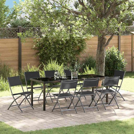 vidaXL Garten Essgruppe 3 pcs Schwarz Pulverbeschichteter Stahl