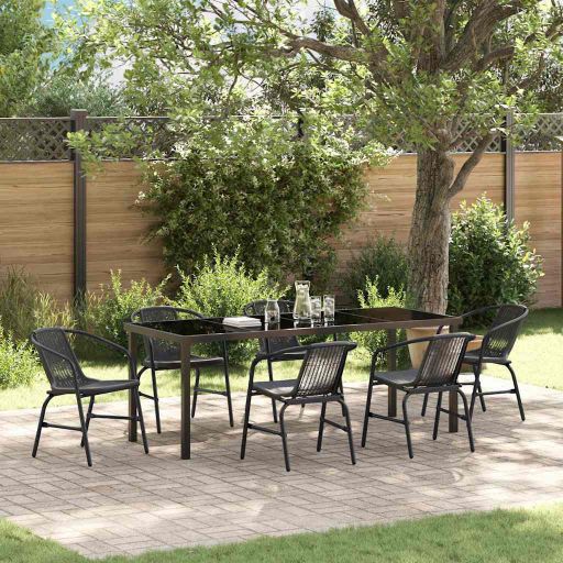 vidaXL Garten Essgruppe 3 pcs Schwarz Pulverbeschichteter Stahl