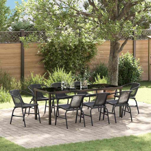 vidaXL Garten Essgruppe 3 pcs Schwarz Pulverbeschichteter Stahl