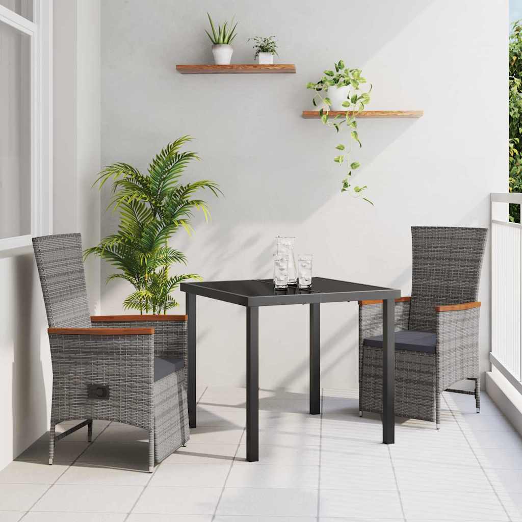 vidaXL Garten Essgruppe mit Kissen 3 pcs Grau Poly Rattan
