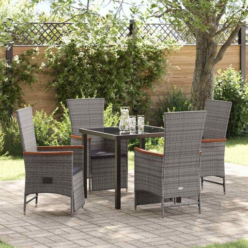 vidaXL Garten Essgruppe mit Kissen 3 pcs Grau Poly Rattan