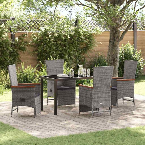 vidaXL Garten Essgruppe mit Kissen 3 pcs Grau Poly Rattan