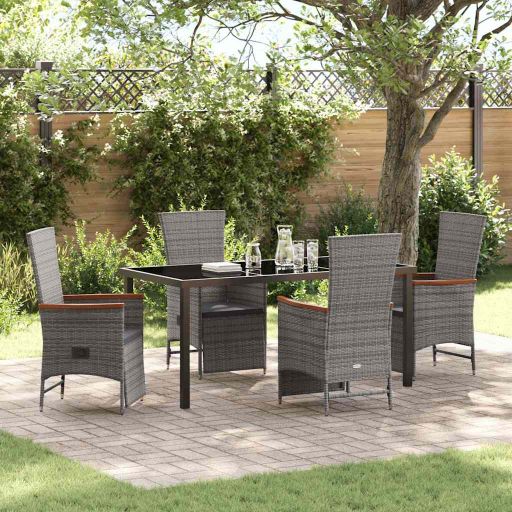 vidaXL Garten Essgruppe mit Kissen 3 pcs Grau Poly Rattan
