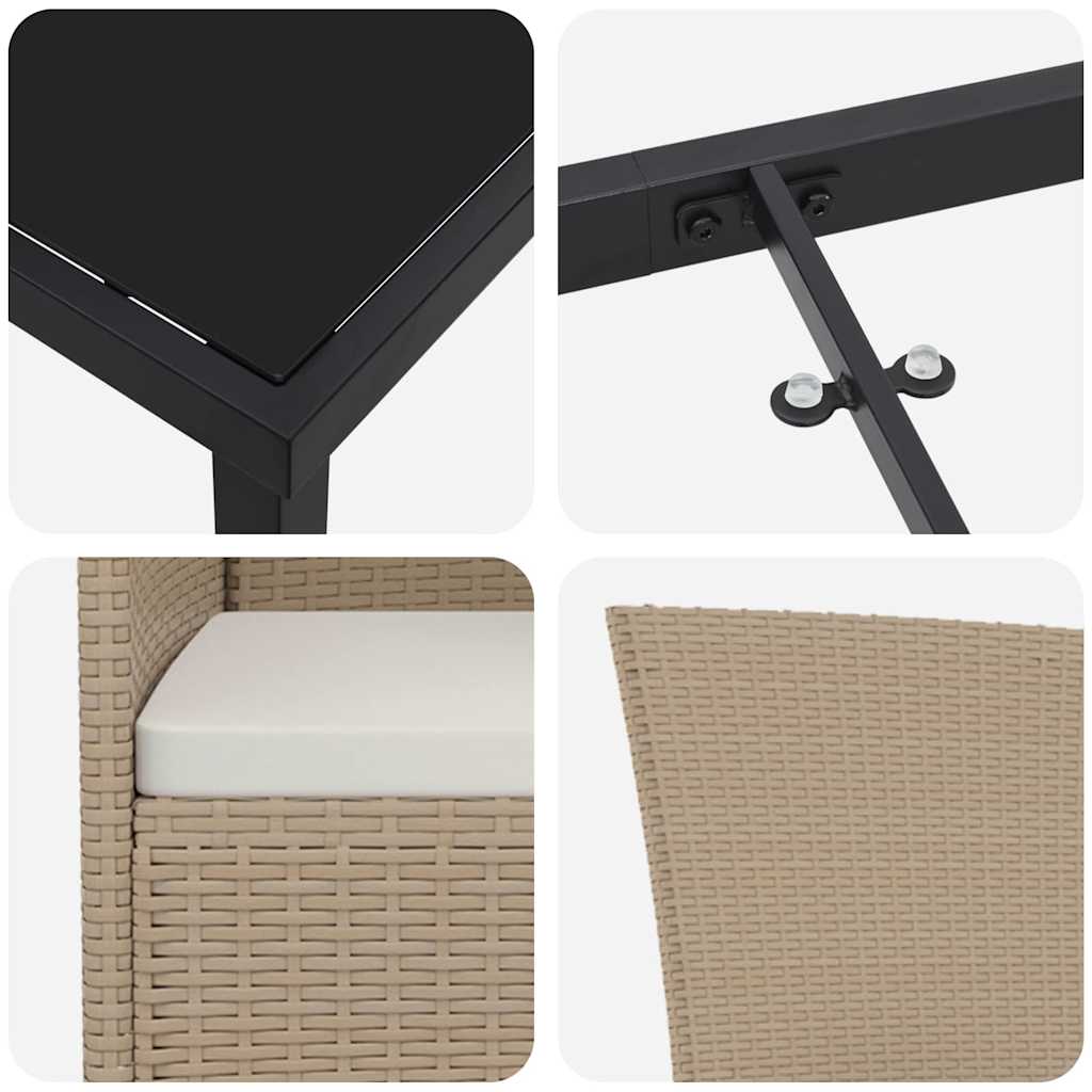 vidaXL Garten Essgruppe mit Kissen 3 pcs Beige Poly-Rattan