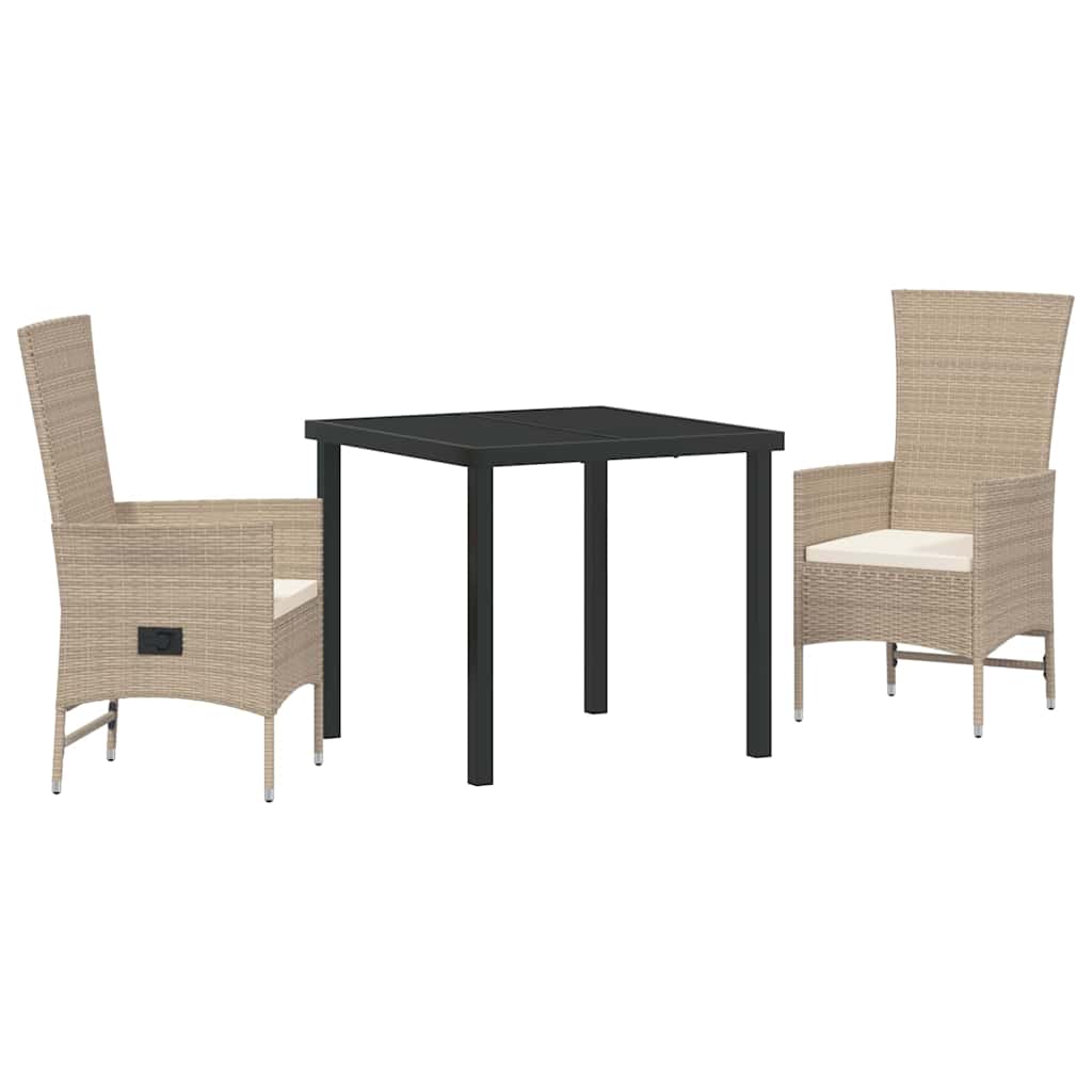 vidaXL Garten Essgruppe mit Kissen 3 pcs Beige Poly-Rattan