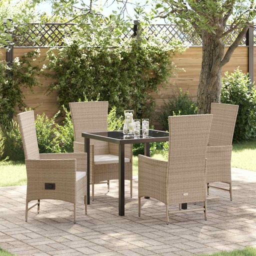 vidaXL Garten Essgruppe mit Kissen 3 pcs Beige Poly-Rattan