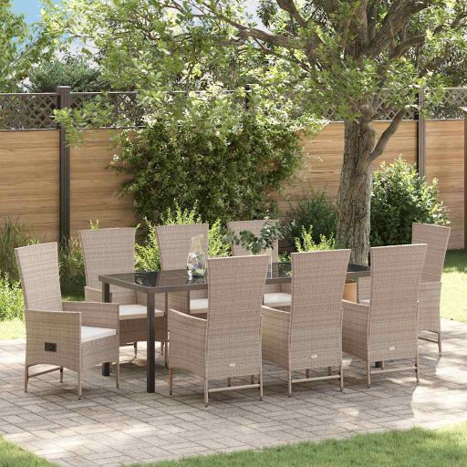 vidaXL Garten Essgruppe mit Kissen 3 pcs Beige Poly-Rattan