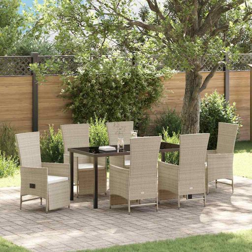 vidaXL Garten Essgruppe mit Kissen 3 pcs Beige Poly-Rattan