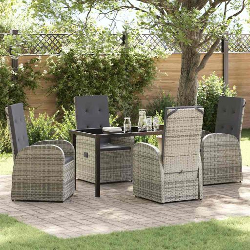 vidaXL Garten Essgruppe mit Kissen 3 pcs Grau Poly-Rattan