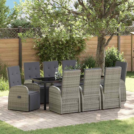 vidaXL Garten Essgruppe mit Kissen 3 pcs Grau Poly-Rattan