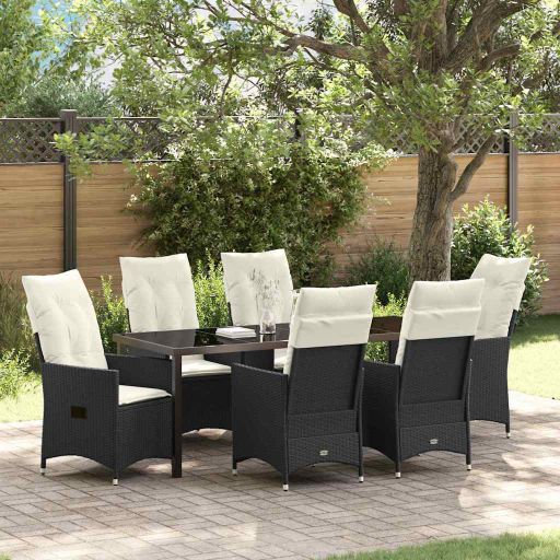 vidaXL Garten Essgruppe mit Kissen 3 pcs Schwarz Poly Rattan