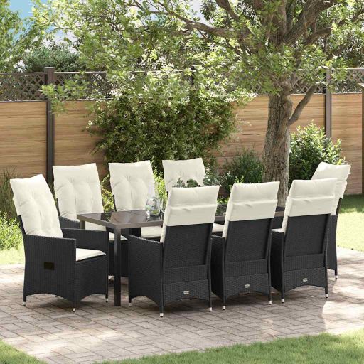 vidaXL Garten Essgruppe mit Kissen 3 pcs Schwarz Poly Rattan